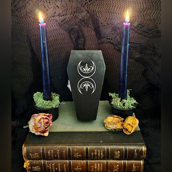 Black Crescent Moon Coffin Ring Box Jewelry Organizers